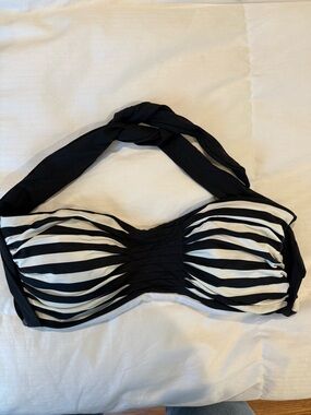 Anne Cole Black & White Striped Bandeau Halter Bikini Top
